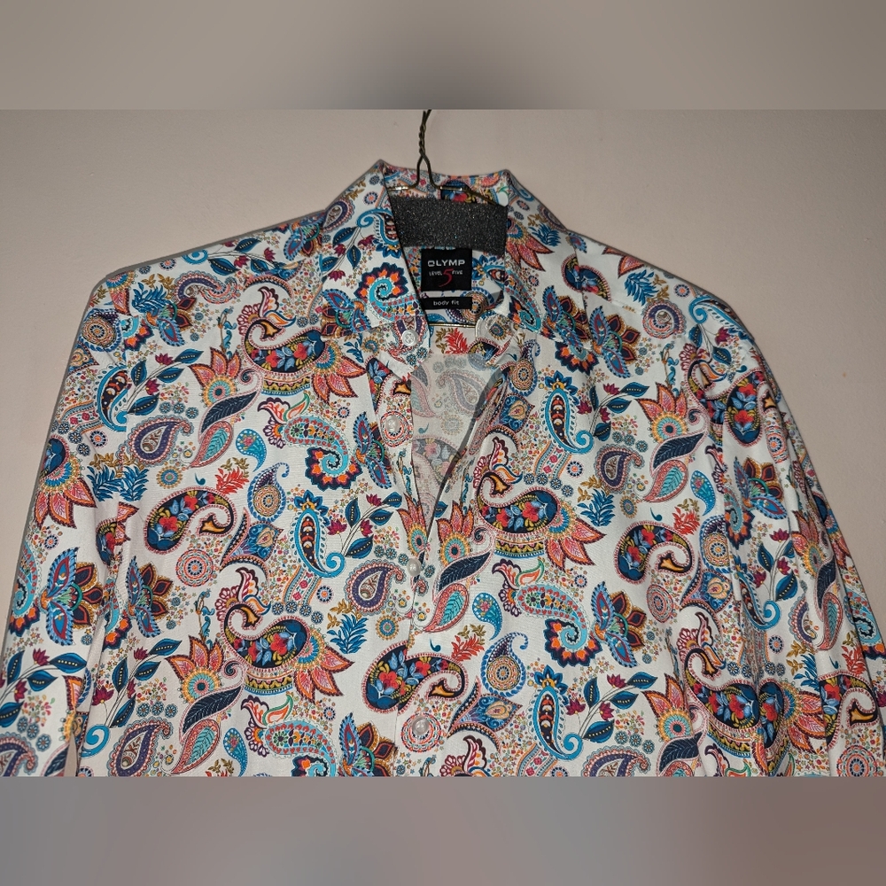 3 for $30 Olymp Level 5 Body Fit Paisley Dress Shirt 100% Cotton 14.5/37 EUC!